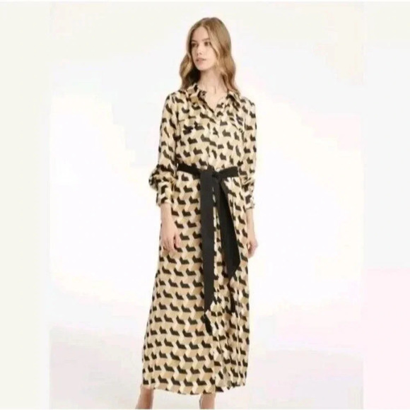 New Badoo Maxi Long Dress Multicolor Long Sleeve Collared Belt Button - Picture 1 of 13